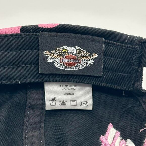 Y2K Pink Flame Harley Davidson Black Baseball Cap Hat Women's Glitter Adjustable - Picture 9 of 12